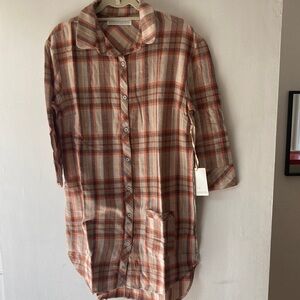 Anderson Brown Orange Plaid Cotton Shirt Size S